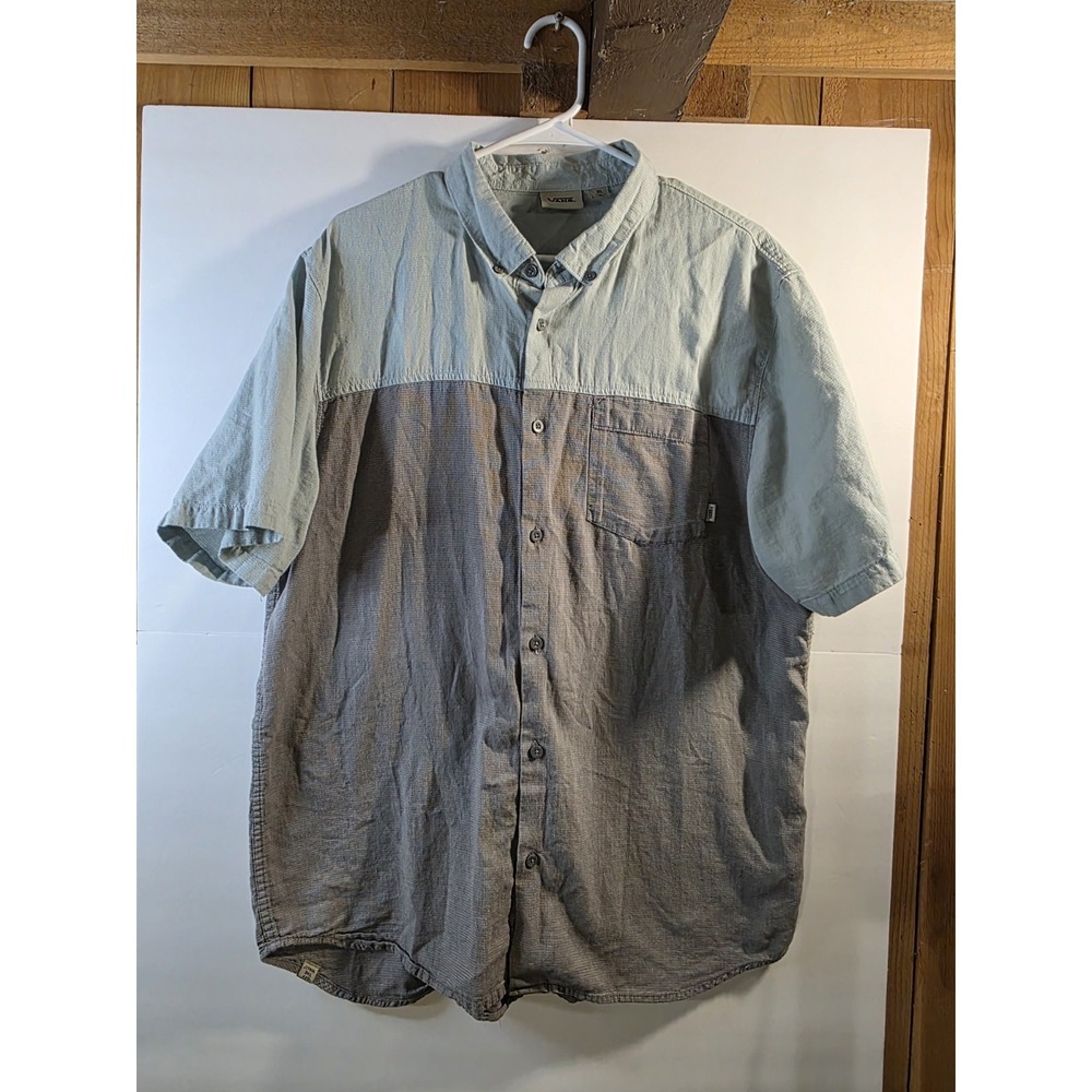 VANS SHORT SLEEVE MENS SZ XL GREEN/GREY COLLARD SKATER 0526-18